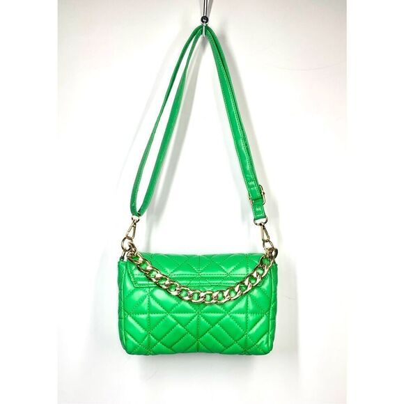 Grossi Bright Green Quilted Crossbody Shoulder Handbag Gold Chain Handle - Picture 2 of 6